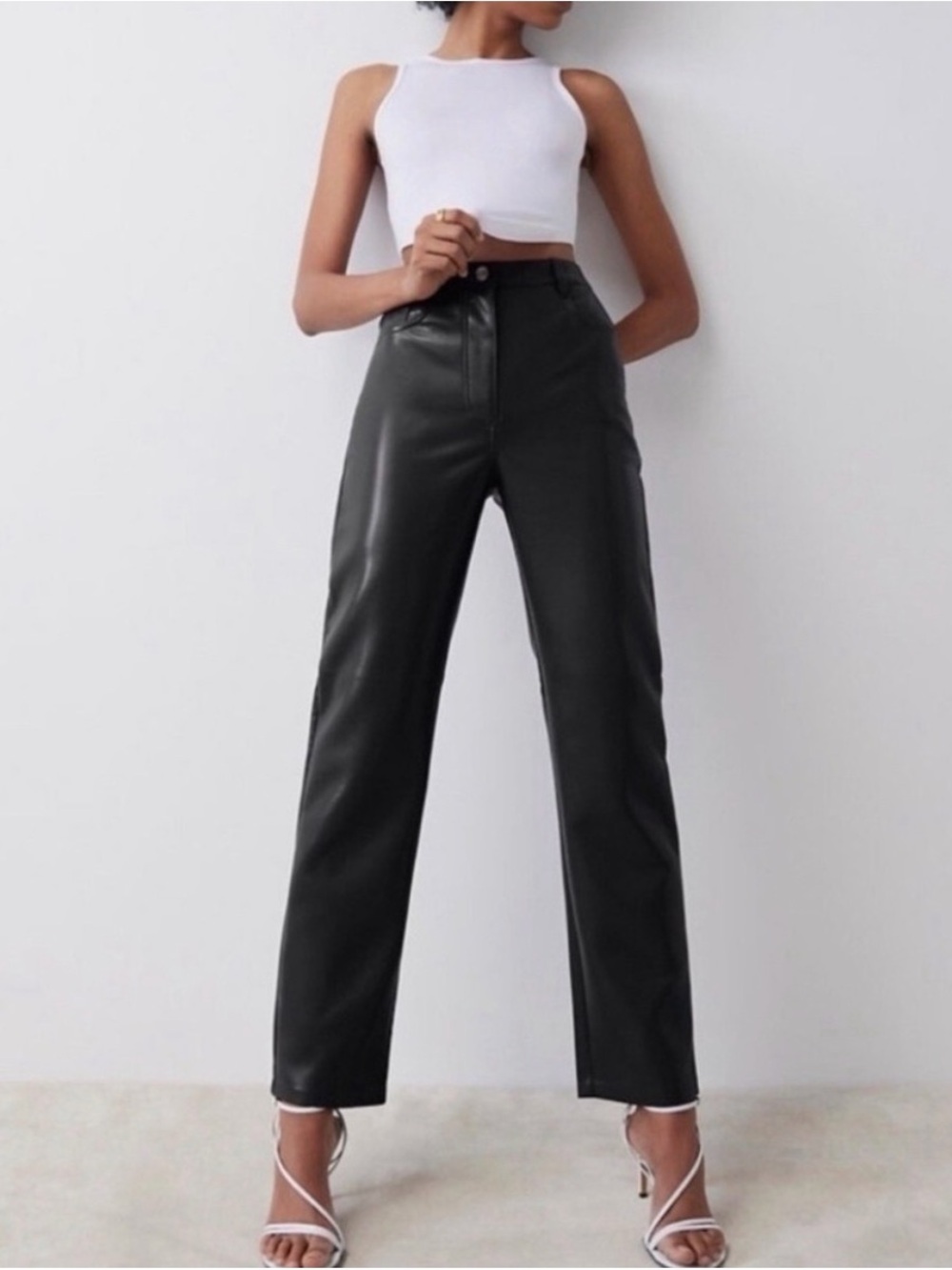 Wilfred High-Rise Black Faux Leather Straight Leg Pants size Small
